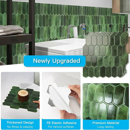 Art3d Hexagon Tile Peel and Stick Backsplash, 10-Pack, 12 x 12 Inch, Green | Superior Thickness, Reliable Adhesion, Warp Resistant, Minimalist Style, Easy to Install, for Kitchen Countertops, Bedroom