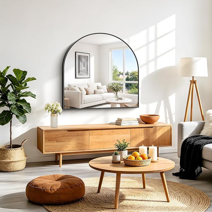 Arched Bathroom Mirror 42x42 Inch, Bathroom Mirror for Over Sink, Wide Wall Mounted Vanity Mirror with Aluminum Frame & Tempered Glass, Ideal for Bedroom, Entryway, Living Room, Mantel, Gold