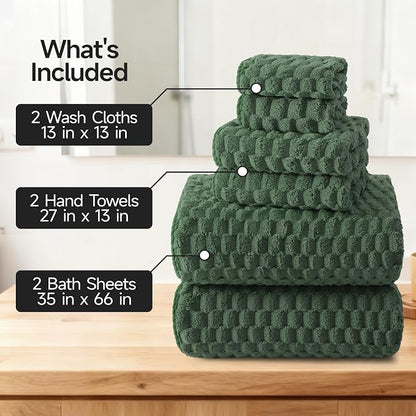 REDKISS Olive Green Microfiber Towels Set of 6-35x70 Inches Oversized Bath Sheets, Extra Large Bath Towels Set of 6, Super Soft Quick Dry Lint Free Absorbent Waffle Microfiber Shower Towels
