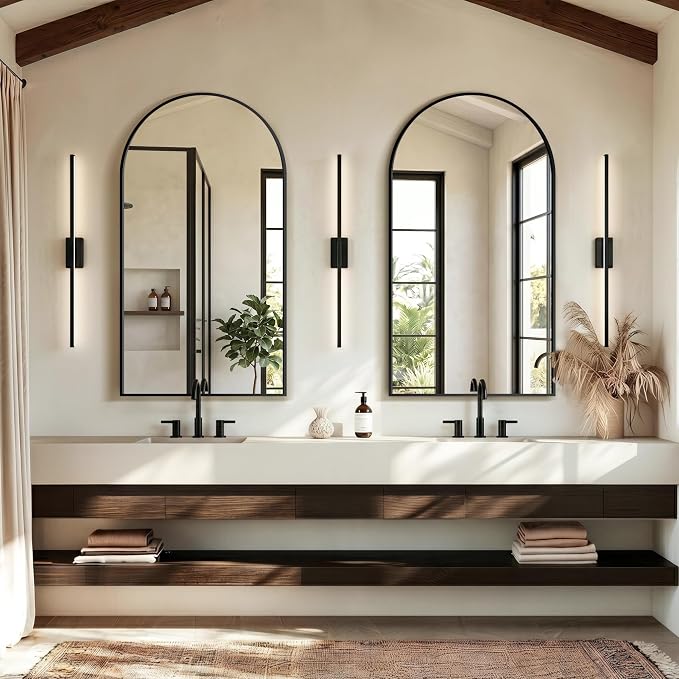 Arched Bathroom Mirror, Black, 55"x30"