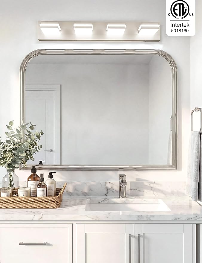 VOLISUN Modern Bathroom Vanity Light Fixtures (4-Light, 30-Inch), Brushed Nickel LED Bathroom Light Fixtures Over Mirror, 360°Rotatable Head, LED Vanity Lights for Bathroom (Cool White 6000K)