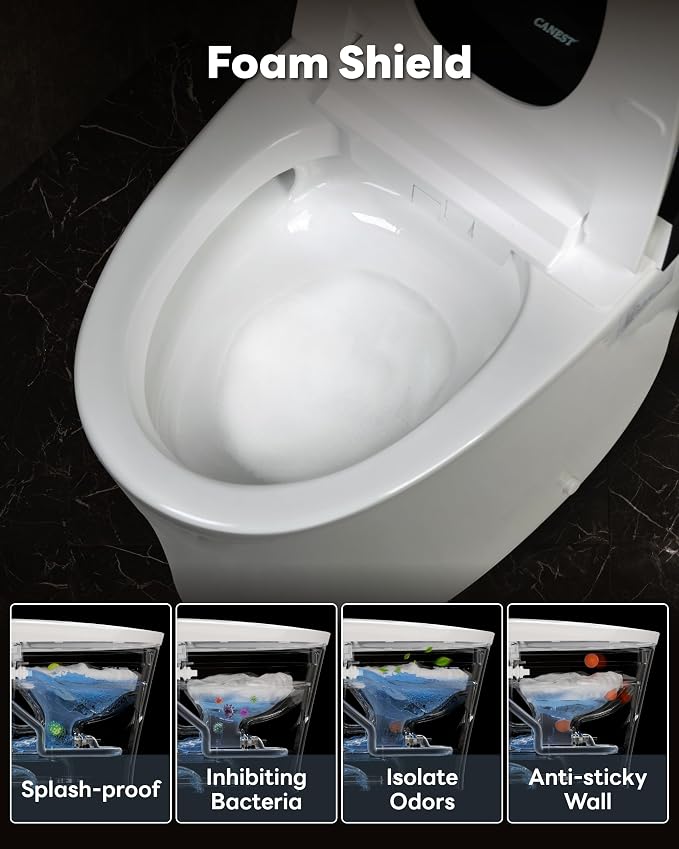 CANEST FC-001PRO Smart Toilet with Foam Shield, Toilet with Bidet Built in | Artistic Bidet Toilet with Powerful Flush, Auto Open/Close Lid, Advanced Hygiene System, ADA Comfort Height, Moving Dryer