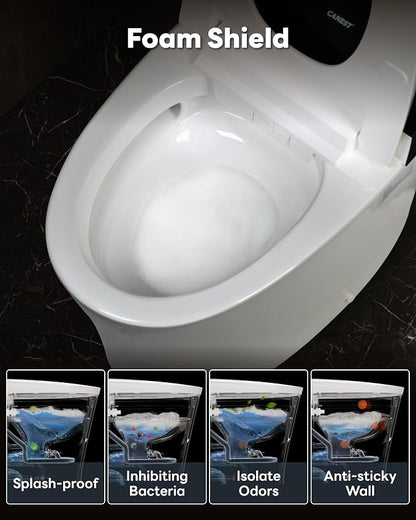 CANEST FC-001PRO Smart Toilet with Foam Shield, Toilet with Bidet Built in | Artistic Bidet Toilet with Powerful Flush, Auto Open/Close Lid, Advanced Hygiene System, ADA Comfort Height, Moving Dryer