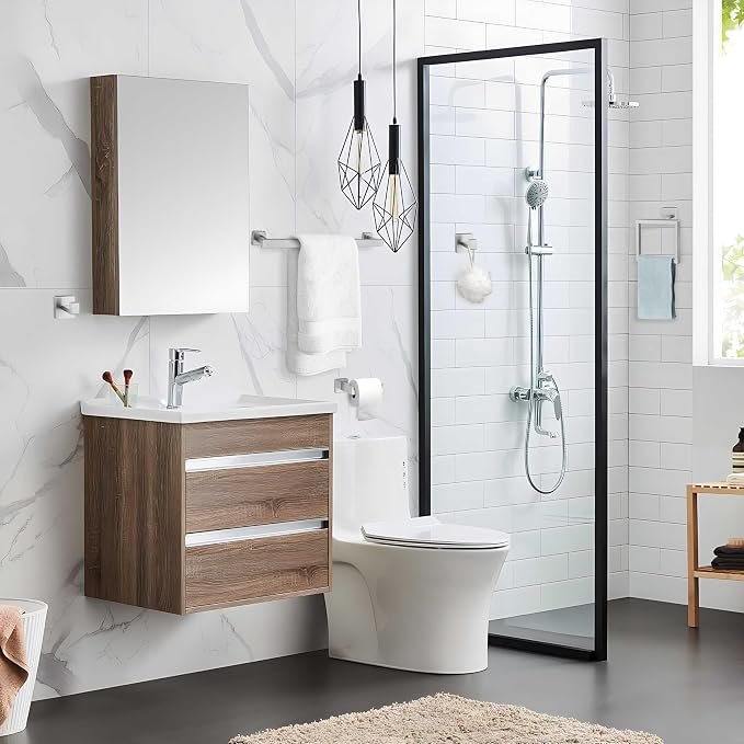 Herogo Bathroom Accessories Set, 23.5 Inch 5 Pieces Brushed Nickel Bathroom Hardware Set, Bath Towel Racks Bars with Toilet Paper Holder, Hand Towel Holder Ring & Hooks, Wall Mount