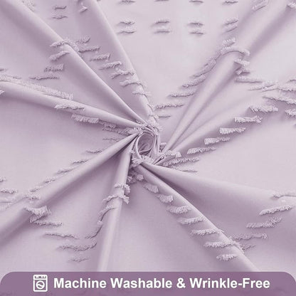 Lavender Boho Fabric Shower Curtain with Tassel 72x72, Tufted Textured | Modern Farmhouse Curtain for Bathroom, Standard Bathroom Curtain, Minimalist Decor, Waterproof