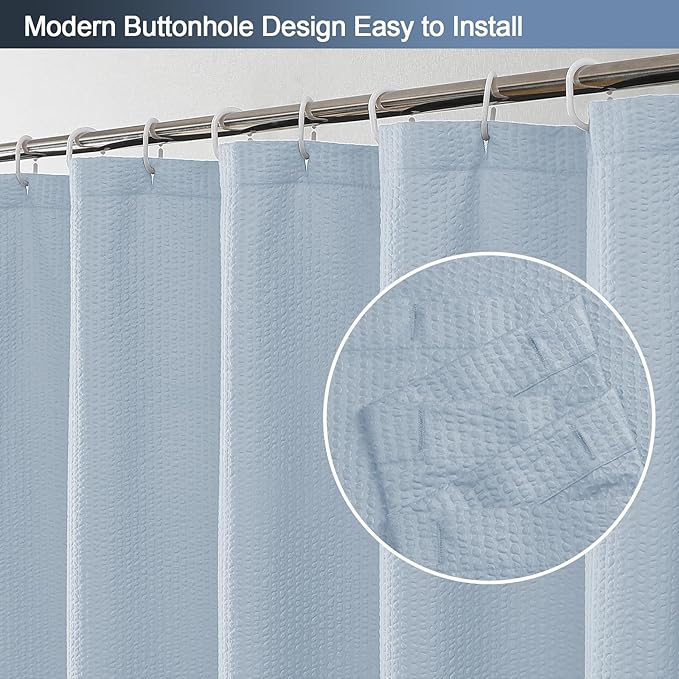 Glacier Blue Shower Curtain for Bathroom 78 Inches Long, 3D Embossed Textured Fabric Farmhouse Shower Curtain Soft Cloth, Water Repellent, Machine Washable, Hotel Style, 72" W x 78" L