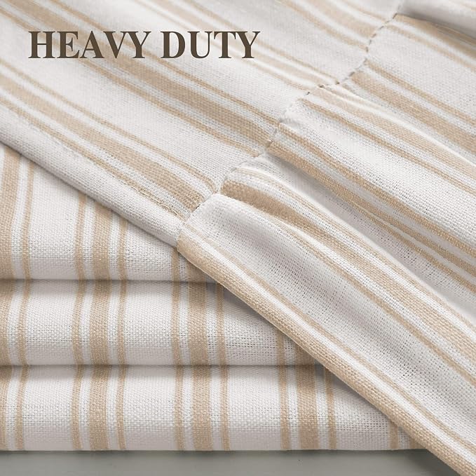 Farmhouse Shower Curtain Ruffle Linen White-Beige Stripe 72"W x 72"L | Farmhouse Boho, Striped, Bottom Ruffle, Cotton Fabric, Rustic, Country, Natural Look, Washable, for Bathroom Bathtub