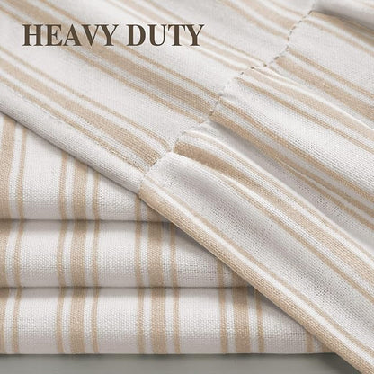 Farmhouse Shower Curtain Ruffle Linen White-Beige Stripe 72"W x 72"L | Farmhouse Boho, Striped, Bottom Ruffle, Cotton Fabric, Rustic, Country, Natural Look, Washable, for Bathroom Bathtub