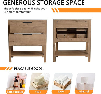 30 Inch Modern Bathroom Vanity with Soft Close Door and Ceramic Sink