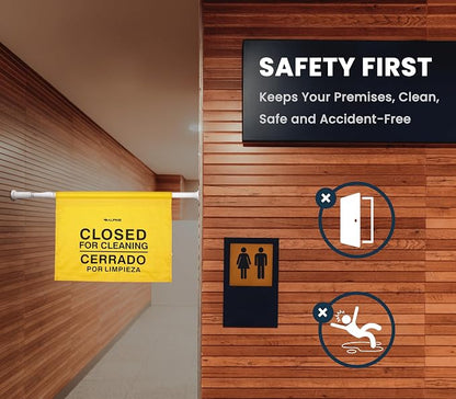 Alpine Restroom Closed for Cleaning Sign - Caution Door Barricade Signs, English & Spanish Yellow Safety Hanging Sign for Commercial Bathrooms Maintenance