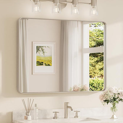 TETOTE Brushed Nickel Mirror 40 x 30 Inch for Bathroom Over Sink Metal Framed Mirror Modern Farmhouse for Living Room Entryway(Horizontal/Vertical)