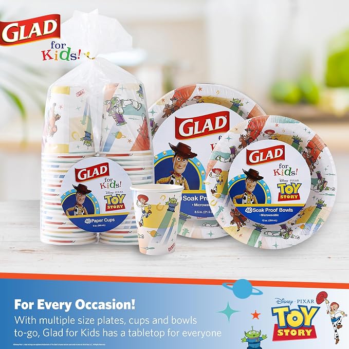 Glad for Kids Disney Pixar Toy Story Mini Paper Cups, 3 Oz, 20 Count | Soak-proof bathroom rinse cups sized for little hands, colorful Toy Story characters