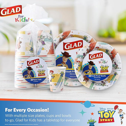 Glad for Kids Disney Pixar Toy Story Mini Paper Cups, 3 Oz, 24 Count, 12-Pk | Soak-proof bathroom rinse cups sized for little hands; colorful Toy Story characters