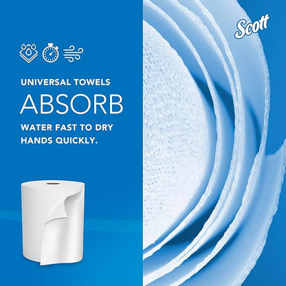 Scott Professional Essential Universal High-Capacity Hard Roll Paper Towels, Bulk (02000), Hardwound 1.75" Core, White, Compact for Easy Storage (6 Rolls at 950' Each, 5,700'/Case)