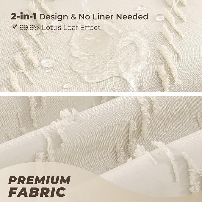 Extra Long Cream Shower Curtain 72 x 84 Boho Farmhouse Shower Curtain Tufted Chevron Textured Striped Minimalist Shower Curtains