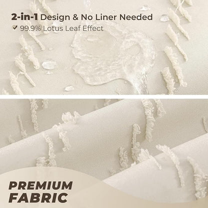 Cream Shower Curtain Boho Farmhouse Shower Curtain 72”W x 72”L Tufted Chevron Textured Minimalist Shower Curtains for Bathroom
