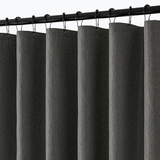 ANRODUO Dark Grey Linen Shower Curtain, Fabric Shower Curtain with 12 Metal Hooks, Waterproof Heavy Duty Polyester, Button Hole Design, Machine Washable for Bathroom Hotel Bathtub, W72xL72