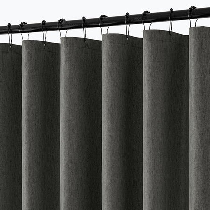 ANRODUO Dark Grey Extra Long Linen Fabric Shower Curtain Set - W72xL108 | Farmhouse Shower Curtain with 12 Metal Hooks, Waterproof Heavy Duty, Button Hole Design, Machine Washable for Bathroom
