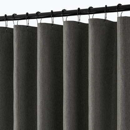 ANRODUO Dark Grey Linen Textured Fabric Shower Curtain Set - W72xL72 | Farmhouse Shower Curtain with 12 Metal Hooks, Waterproof Heavy Duty, Button Hole Design, Machine Washable for Bathroom
