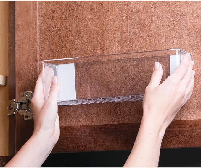 iDesign AFFIXX Plastic Wall Mount Organizer for Kitchen, Bathroom, Office, Bedroom, Garage, Craft Room, 3" x 11" x 3.25", Clear