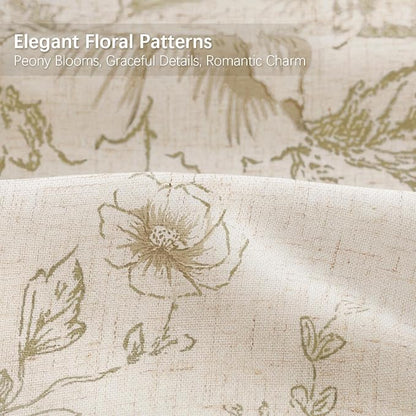Farmhouse Floral Linen Shower Curtain, Vintage Beige Pattern Rustic Shower Curtains for Bathroom, Tan Taupe,72x96
