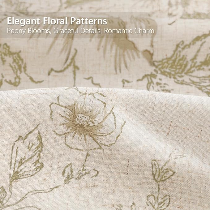 Farmhouse Floral Linen Shower Curtain, Vintage Beige Pattern Rustic Shower Curtains for Bathroom, Tan Taupe,72x90