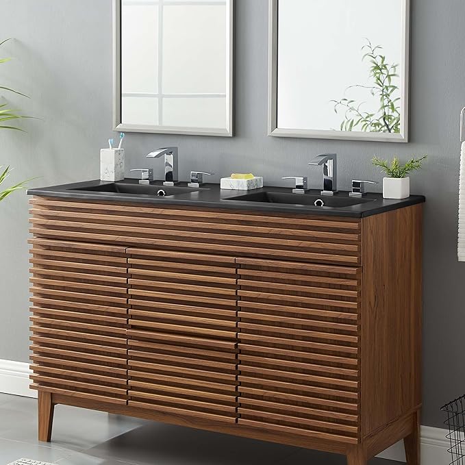 Modway EEI-5073-BLK Cayman 48" Double Basin Bathroom Sink, Black