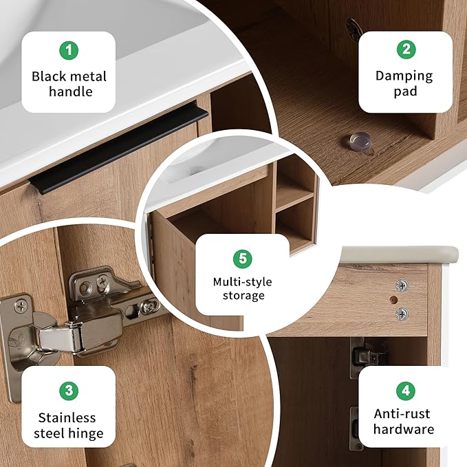 30 Inch Bathroom Vanity with White Sink Combo, Wall-Mounted Bathroom Vanity for Small Space, Bathroom Cabinet with 1 Door&Side Shelf