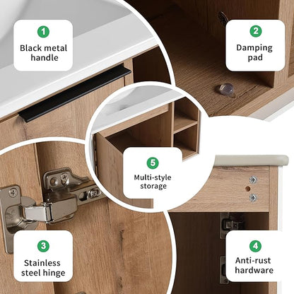 30 Inch Bathroom Vanity with White Sink Combo, Wall-Mounted Bathroom Vanity for Small Space, Bathroom Cabinet with 1 Door&Side Shelf