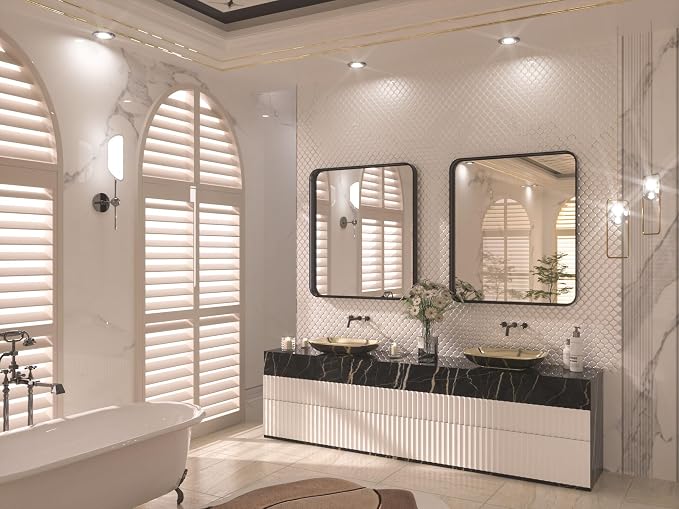 32 x 36 Inch Black Mirror for Bathroom,Vanity Mirror, Modern Rectangle Round Corner Matte Framed Mirror (Horizontal/Vertical)