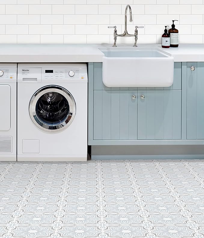 FloorPops FP3827 Morris Peel & Stick Floor Tiles, Grey (Pack of 2)