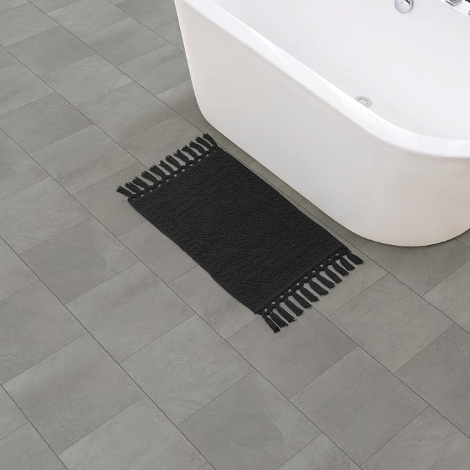 French Connection Nellore Bath Rugs, Woven and Beaded Bath Mats, Durable and Thick Bath Mats for Bathroom and Shower Rugs, 17" x 28", Black