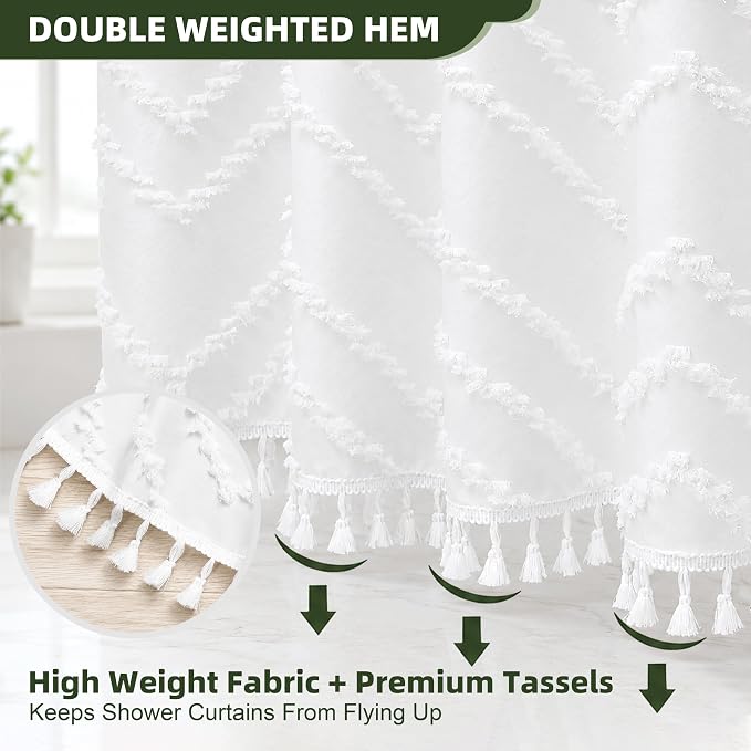 Siiluminisoy 78 Inch Shower Curtain White Shower Curtain Fabric 72x78 Shower Curtains Cloth Textured Tufted Chevron Elegant Shower Curtains Waterproof for Bathroom