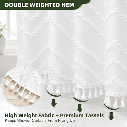 Siiluminisoy Extra Long Shower Curtains 72 x 84 Inches Tufted Chevron White Shower Curtains Fabric for Bathroom Modern Shabby Chic Waterproof Cloth Shower Curtain