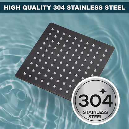 Midanya Square Rain Shower Head,High Pressure,Oil Rubbed Bronze 8 Inch | 360°Swivel,Ceiling or Wall Mount,Waterfall Full Body Coverage,Bathroom Remodel,Stainless Steel Large Rainfall Shower Head