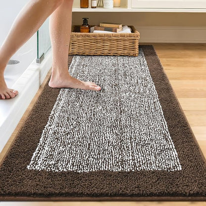 60x24 Long Bathroom Rugs Washable Non Slip, Brown Bath Mat for Bathroom Floor Tub, Soft Absorbent Quick Dry Mats for Shower,Bathtub,Home Decor