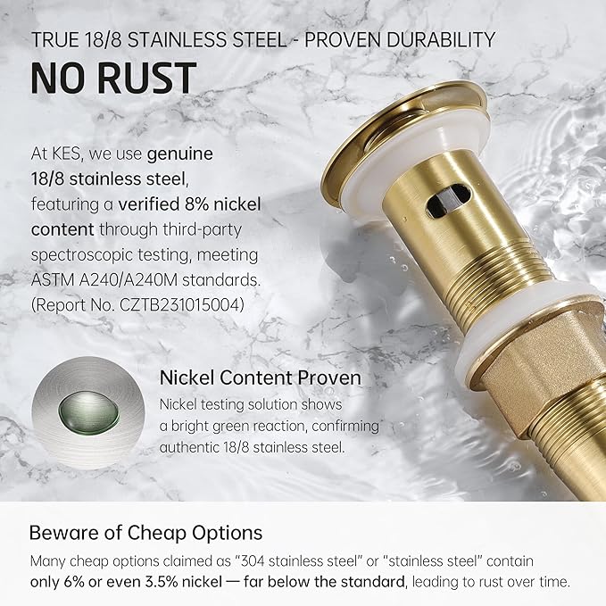 KES All Metal Bathroom Sink Drain with Strainer Basket Hair Catcher Anti Clog Pop Up Drain Stopper for Vanity Vessel Sink with Overflow, Rustproof 18/8 Stainless Steel Brushed Gold, S2013A-BZ