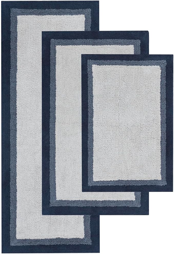 Madison Park Amherst Tufted Bath Rug Cotton Non-Slip, 20 x 30, Navy | Quick Dry, Ultra Soft, Pile, Machine Washable, Absorbent, OEKO-TEX Certified