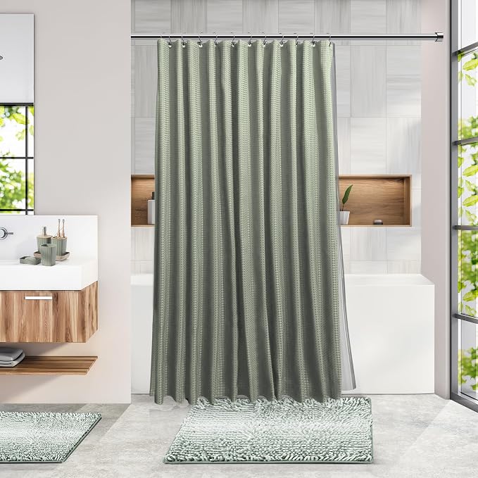 Clara Clark Bathroom Accessories Set - Bathroom Set, Bathroom Sets with Shower Curtain and Rugs, Shower Curtain Set with Trah Can - Ombre Sage Green - 22PC | 22 Piece Ombre Sage Green Bathroom Accessories Set with Toothbrush Holder, Soap Dispenser, Toi...