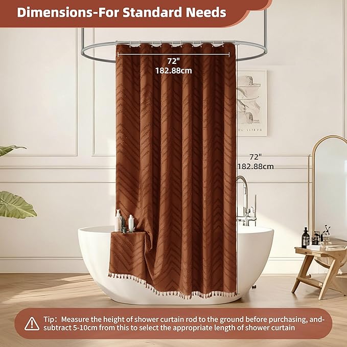 Orange Shower Curtain Vintage Boho Shower Curtain Textured Tufted Chevron Rust Shower Curtains for Bathroom 72" x 72"