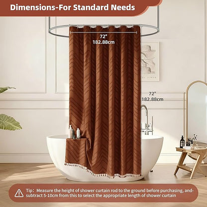 Orange Shower Curtain Vintage Boho Shower Curtain Textured Tufted Chevron Rust Shower Curtains for Bathroom 72" x 72"