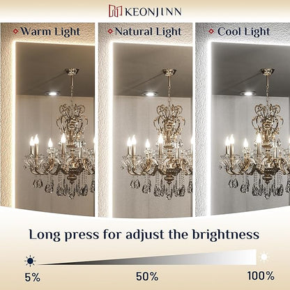 Keonjinn 84"x40" Backlit Mirror Bathroom, Safe Tempered Glass & Defogging | 3 Colors Lights Warm/Natural/White, Dimmable, Shatterproof, Clear Reflection, Oversized, Frameless LED Mirror for Bathroom