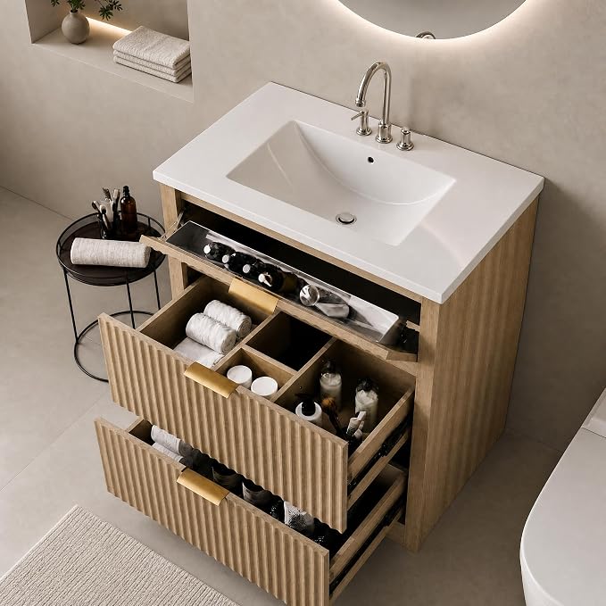 GarveeHome 36 Inch Bathroom Vanity with Sink, Fluted Bathroom Sink Cabinet