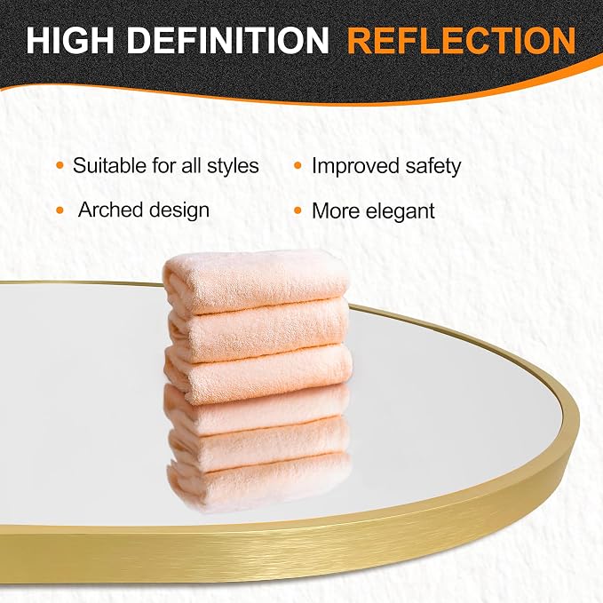 30x20 Gold Oval Bathroom Mirror for Over Sink, Aluminum Frame | HD Reflection No Distortion, Aluminum Frame, Mounting Hardware for Vertical or Horizontal Mount