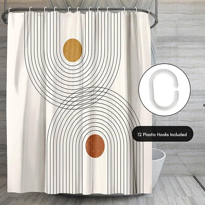 Americanflat 71x74 Boho Shower Curtain - Water-Resistant Long Shower Curtain with Durable Metal Grommets and 12 Hooks - 100% Polyester - Black, Mustard Yellow, Terracotta and Beige