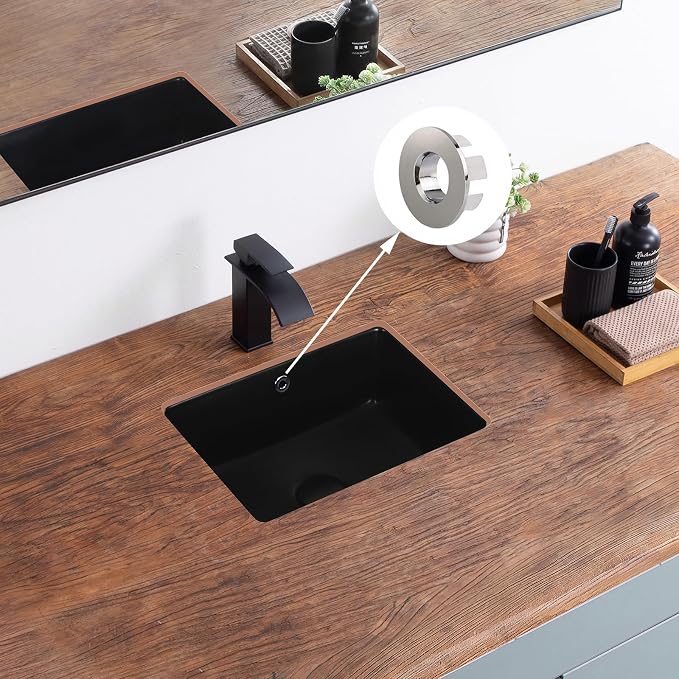 Undermount Bathroom Sink 16 Inch Black Rectangular with Overflow | Small Porcelain Ceramic Matte Black Vanity Basin (15.7"x11.8")