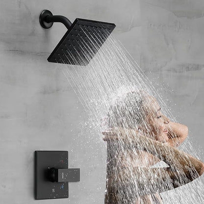Esnbia Matte Black Tub Shower Kit, 6-Inch Rain Head, Valve, Trim Kit | Complete tub and shower trim kit with 6-inch rainfall head, single-handle control, tub spout, and valve. Matte Black finish.