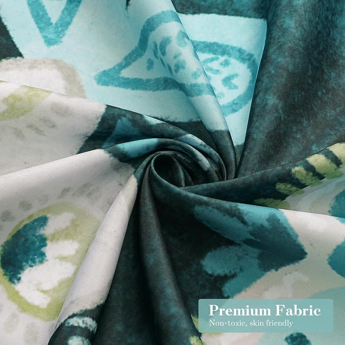 Boho Floral Shower Curtain, Deep Teal Botanical Fabric Curtain, 36 x 72 | Boho Chic Floral, Vintage Botanical, Modern Farmhouse, Eclectic Rustic, Colorful Flowers, Fabric Shower Curtain