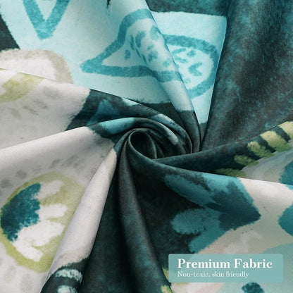 Boho Floral Shower Curtain, Deep Teal Botanical Fabric Curtain, 72 x 72 | Boho Chic Floral, Vintage Botanical, Modern Farmhouse, Eclectic Rustic, Colorful Flowers, Fabric Shower Curtain