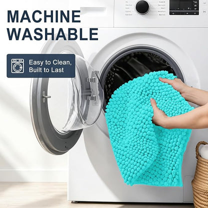 Smiry Thick Small Chenille Bathroom Rugs 24x16, Absorbent Bath Mat, Teal | Quick‑Dry & Machine Washable, Non‑Slip Bath Carpet, Soft Striped Bath Rugs for Tub & Shower, Modern Home Decor Accessories